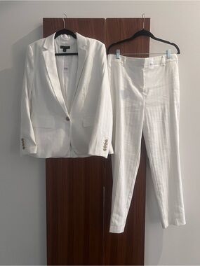 NWT White Linen-Blend Women's Blazer & Trousers Set